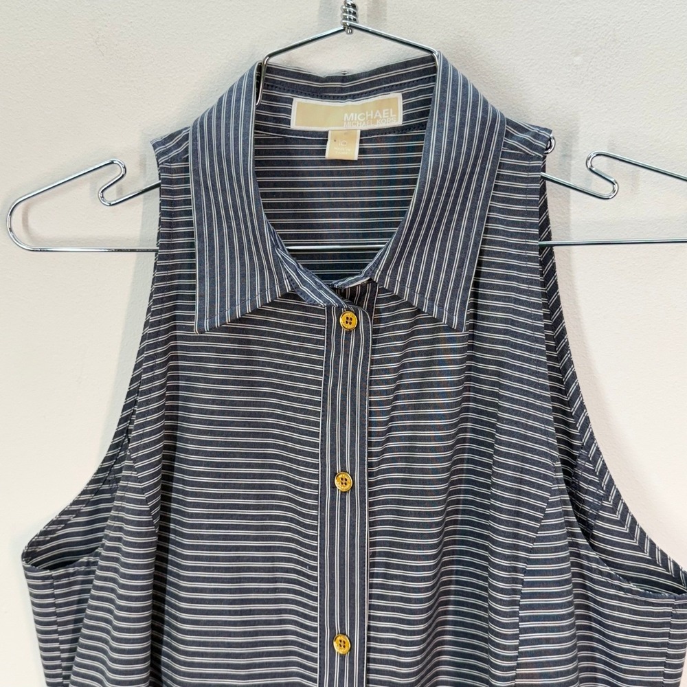 MICHAEL Michael Kors Striped Sleeveless Shirt Dress Gold Button Details